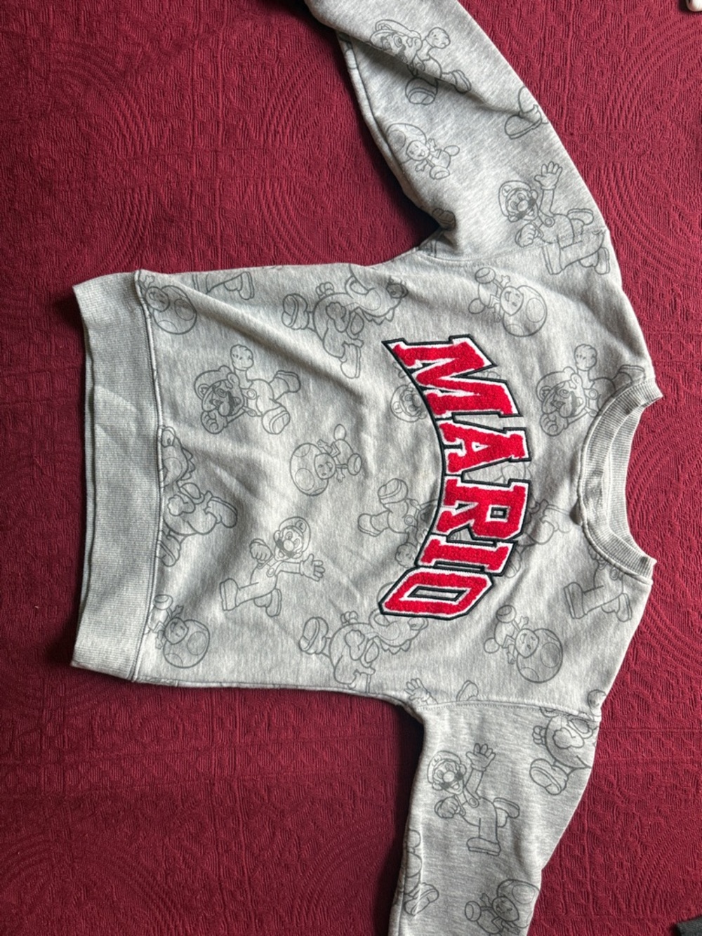 Mario Gray Kids Sweatshirt with Red Logo